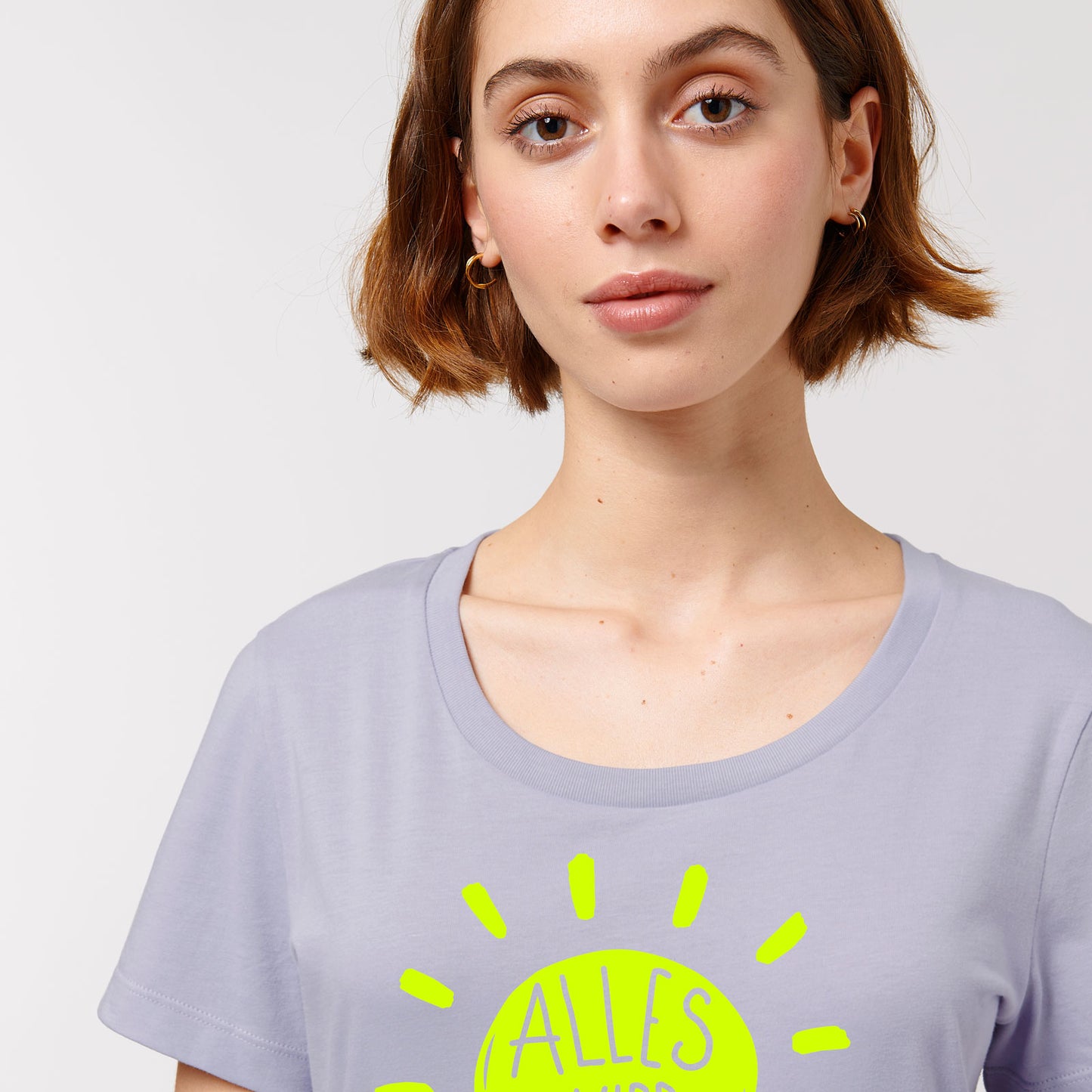 BUSSI DELUXE Damen T-Shirt ALLES WIRD GUT! SONNE - Lavendel & Neongelb