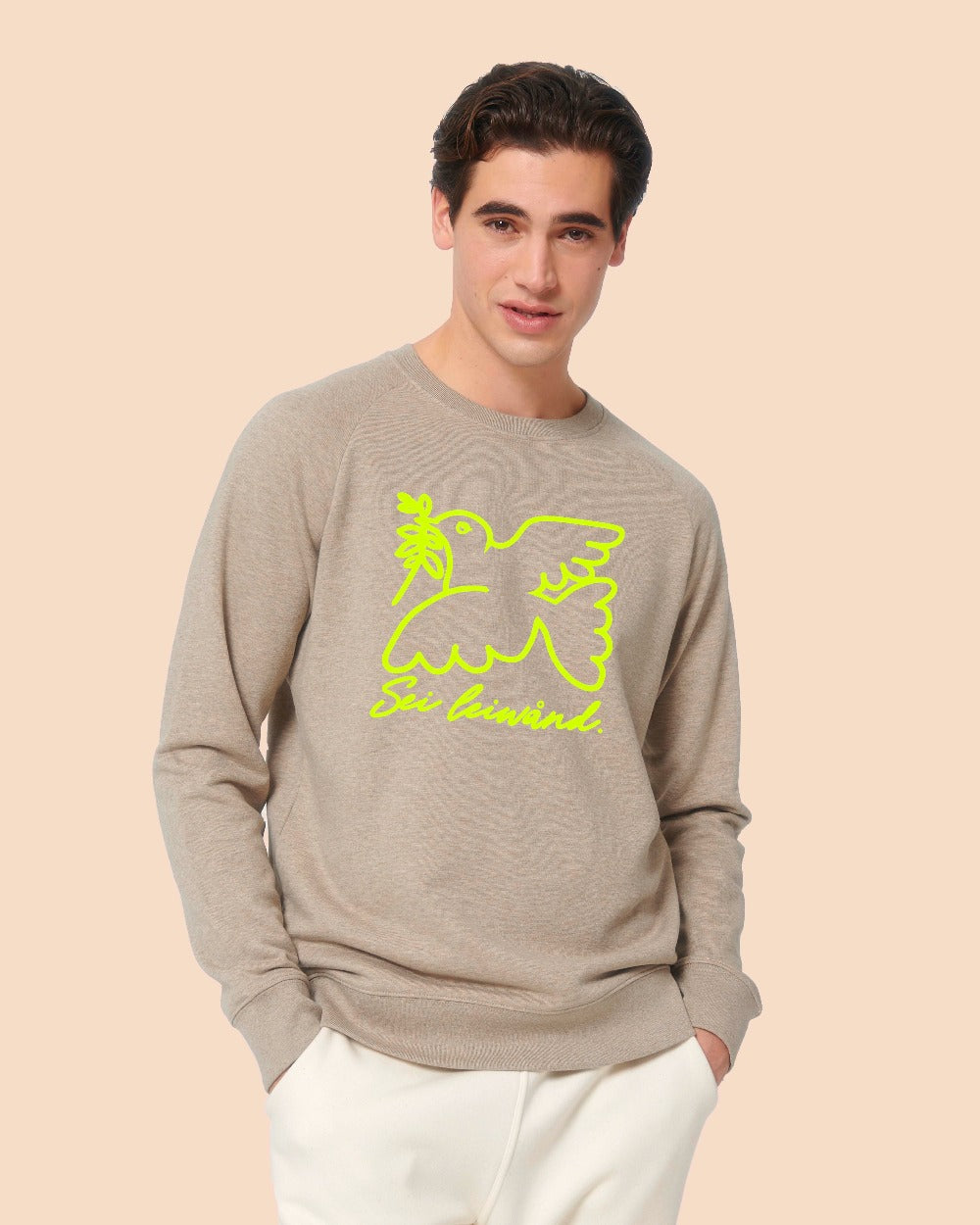 BUSSI DELUXE Sweater FRIEDE SEI LEIWAND - sand neon gelb