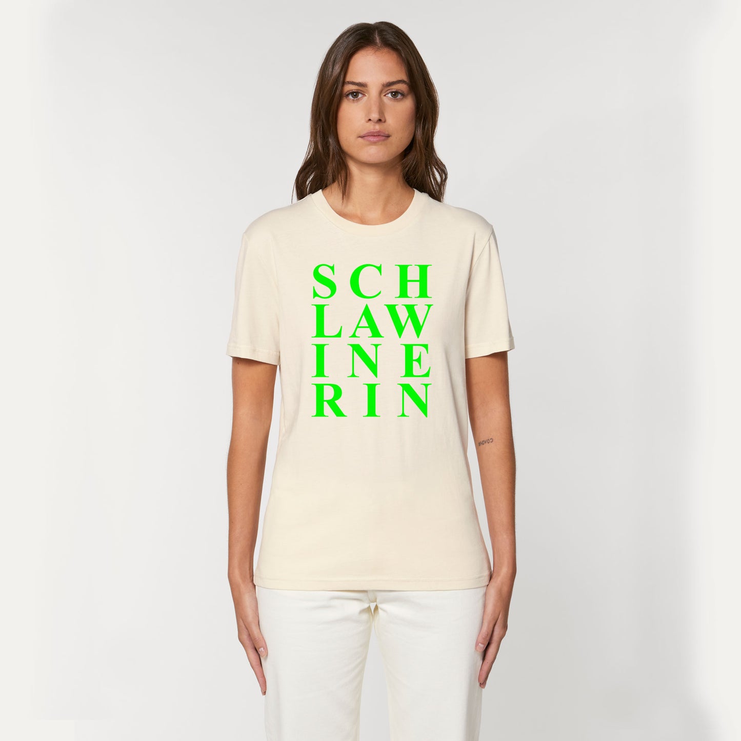 BUSSI DELUXE T-Shirt SCHLAWINERIN - natural raw & neon grün